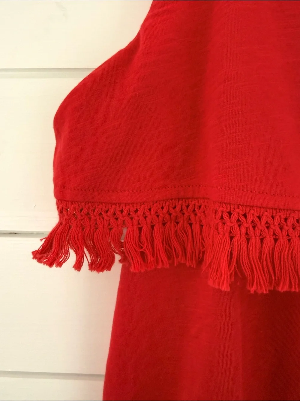 NWT J. CREW XS Red Tiered Fringe Tank Top